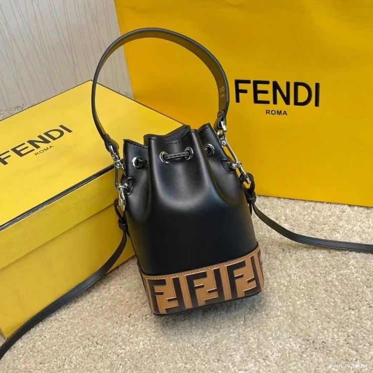 Affordable HOT Tresor Motif Bag Fendi In Mon Calf Brown Mini Black Bucket FF Leather 0718